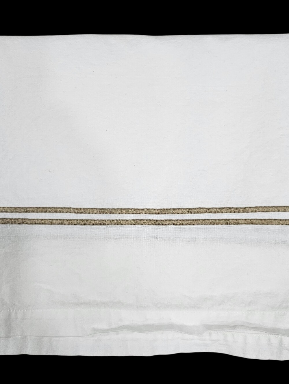 Restoration Hardware Italian White Hotel Camel Satin Stitch Shower Curtain 66x66